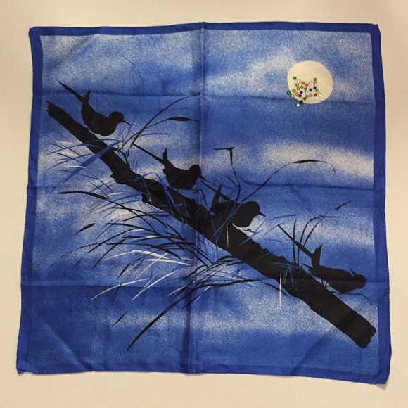 Vintage 80s Silk Scarf  Embellishment gems​ - Picture 1 of 7